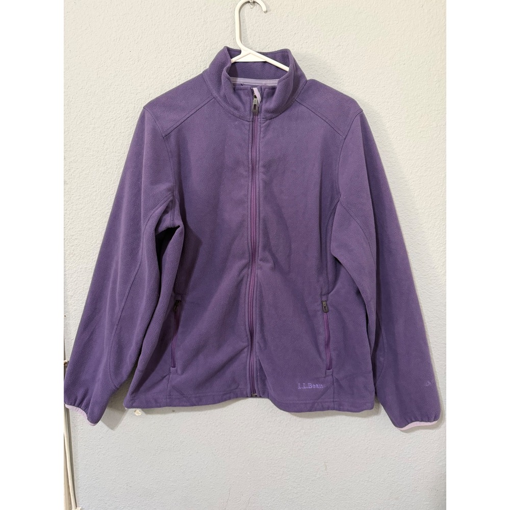 LL Bean Womens Sweater M Purple Full Zip Fleece Jacket Mock Neck Regular M OGCG1